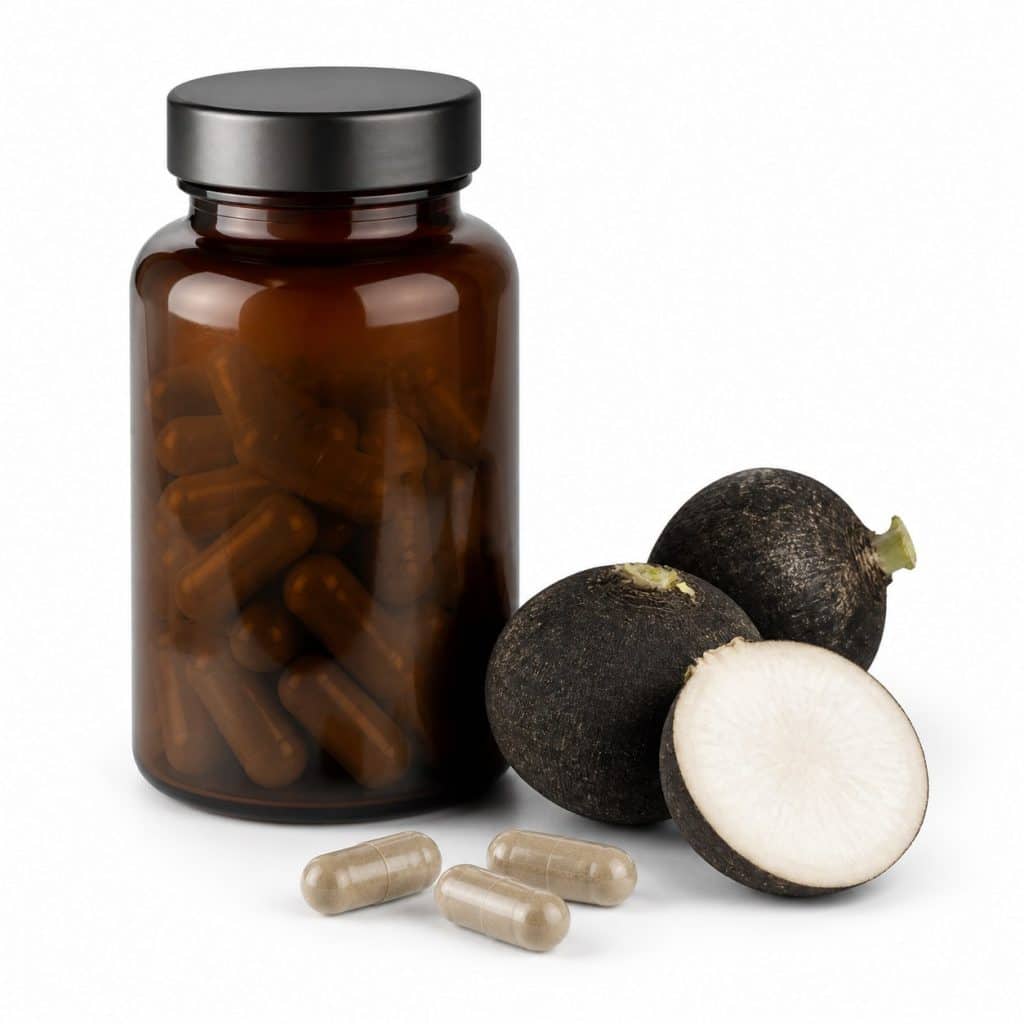 Radis noir en gélules présenté seul