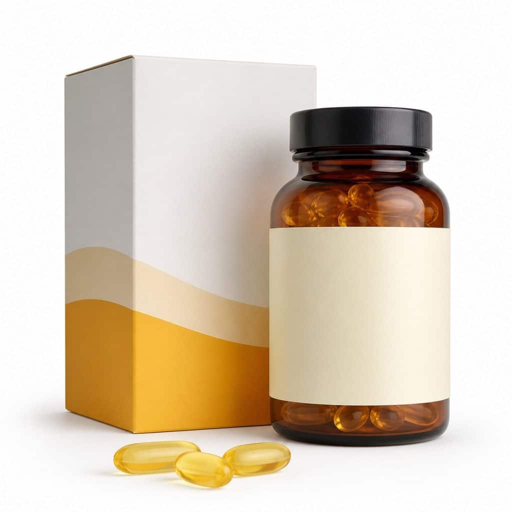 Vitamine D3 en gélules huileuses présenté seul